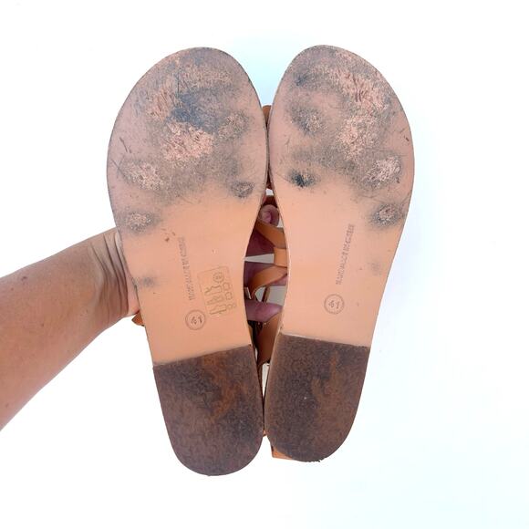 Ancient Greek Nephele Wing Leather Flats Sandals Gold Tan Platinum 41 Size 11 - Picture 5 of 12